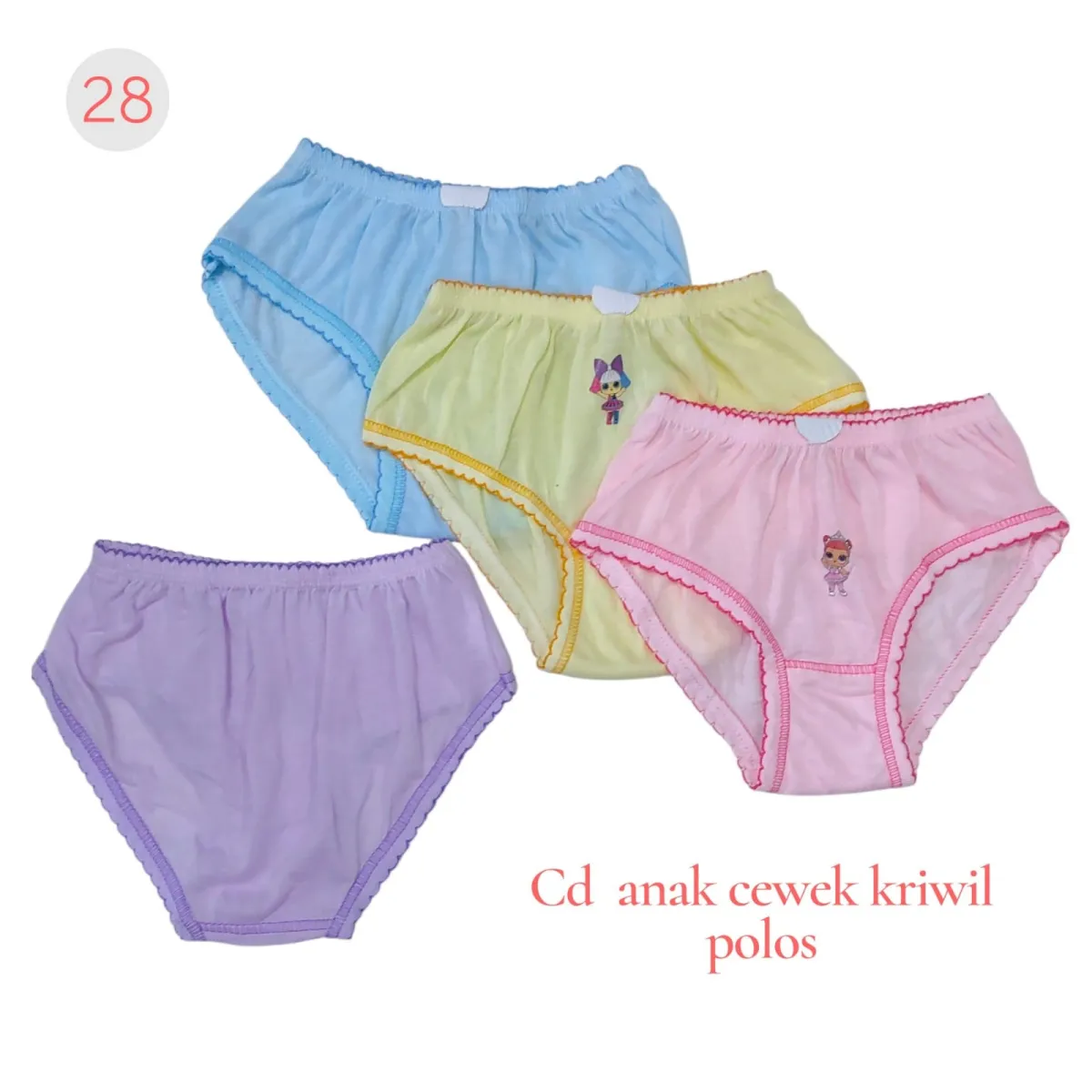 Celana Dalam Anak Cewe Kriwil Warna Polos UK S, M, L, XL