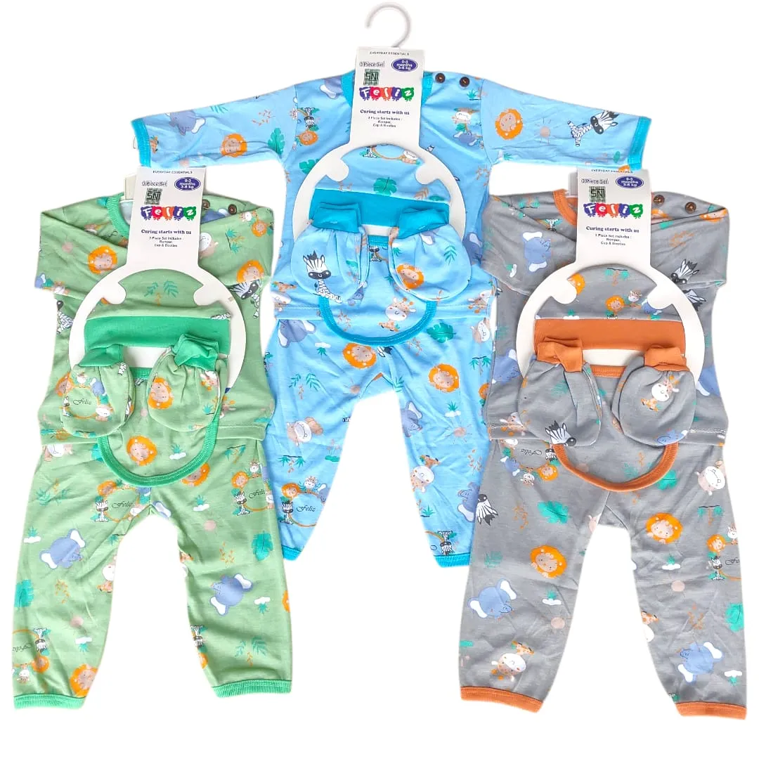 Stelan Hanger Set Felis Print Kancing Bahu Panjang