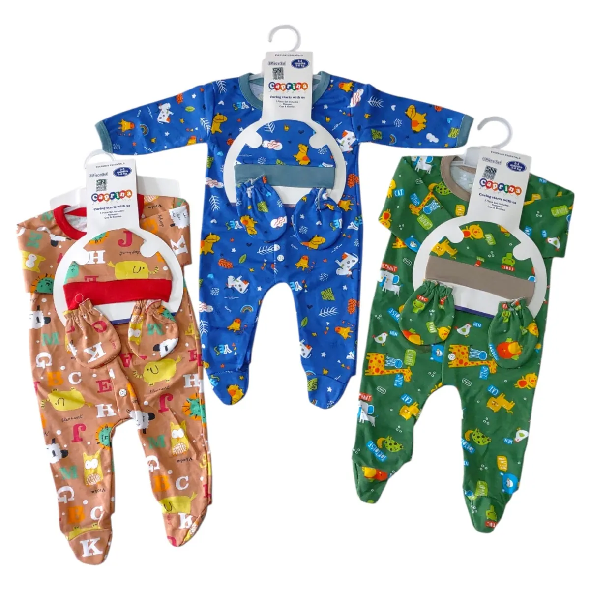 Set 3 in 1 Sleepsuit Baju Kodok + Topi + Sarung Tangan