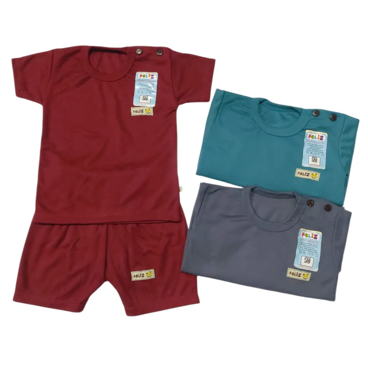 Stelan  Felis Warna Polos kancing Bahu Pendek