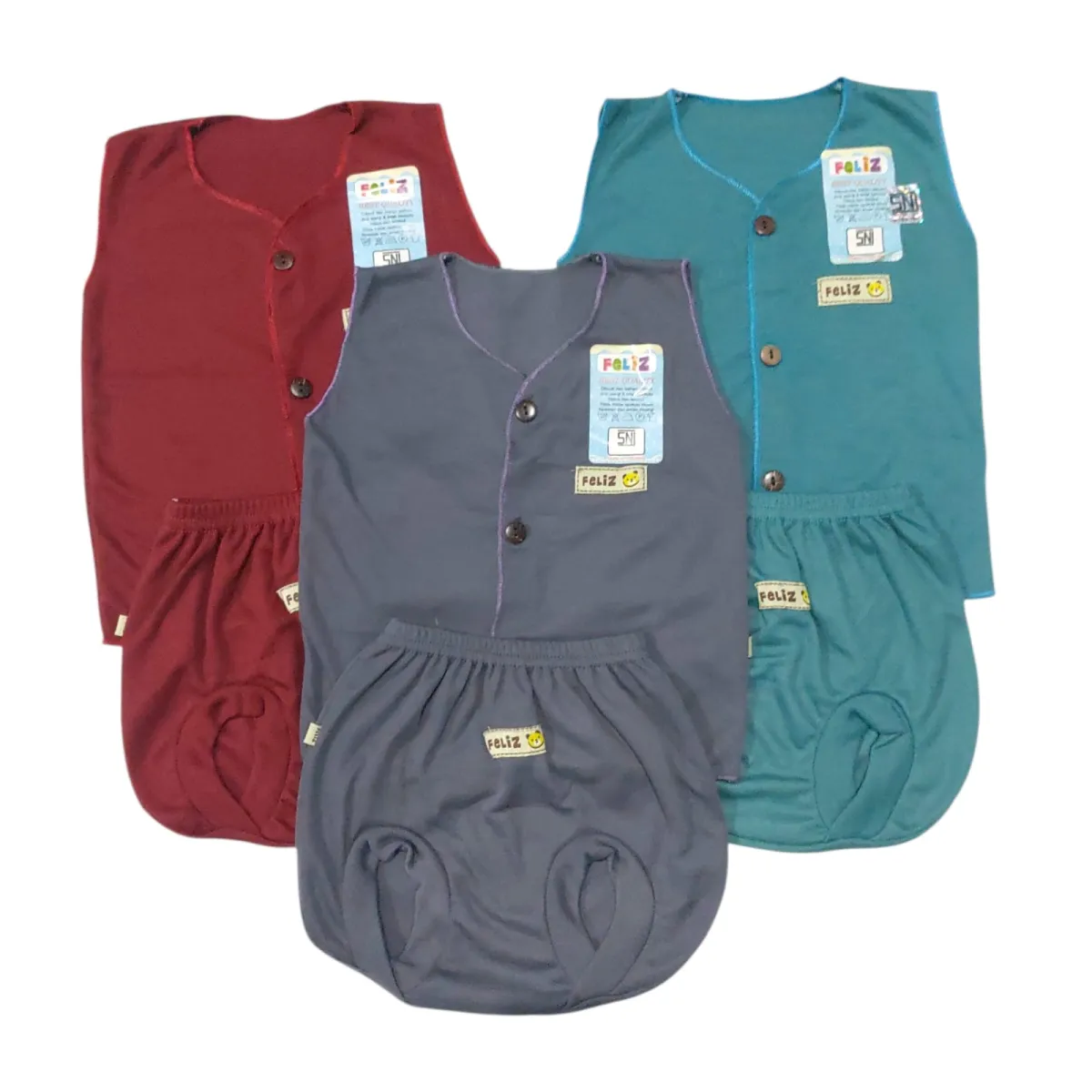 Stelan Baju Neci Warna Polos Felis NB  Buntung
